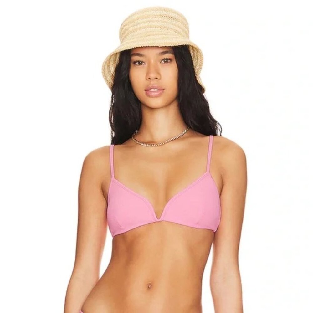 L*Space x Revolve Helena Bikini Ribbed Pink Triangle Adjustable Top M $99 NEW‎